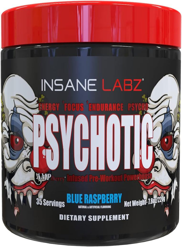 Insane Labz Psychotic, High Stimulant Pre Workout Powder, Extreme Lasting Energy, Focus and Endurance with Beta Alanine, Creatine Monohydrate DMAE, 35 Srvgs