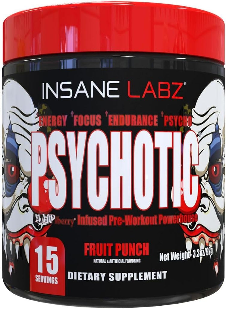 Insane Labz Psychotic, High Stimulant Pre Workout Powder, Extreme Lasting Energy, Focus and Endurance with Beta Alanine, Creatine Monohydrate DMAE, 35 Servings (Fruit Punch)