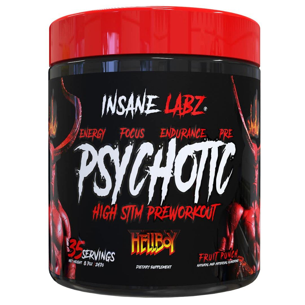 Insane Labz Psychotic, High Stimulant Pre Workout Powder, Extreme Lasting Energy, Focus and Endurance with Beta Alanine, Creatine Monohydrate DMAE, 35 Srvgs