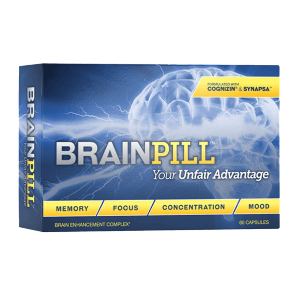 Blue Box Front BrainPill Your Unfair Advantage Memory Focus Concentration Mood Brain Enhancement Complex With Cognizin and Synapsa