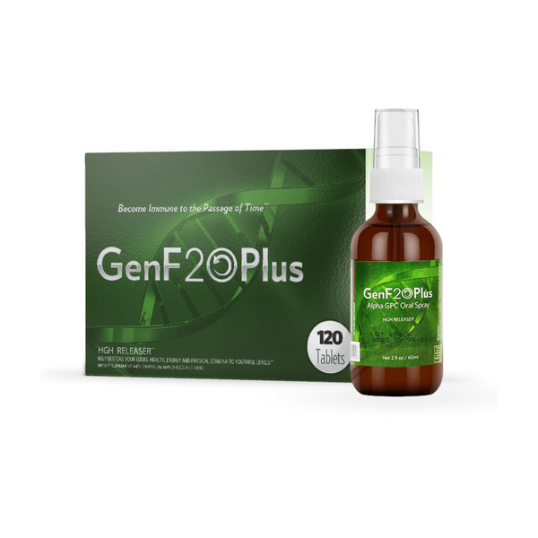 Green Box GenF20 Plus 120 Tablets HGH Releaser Amber Spray Bottle Green Label GenF20 Plus Alpha GPC Oral Spray GHG Release Net 2 fl oz