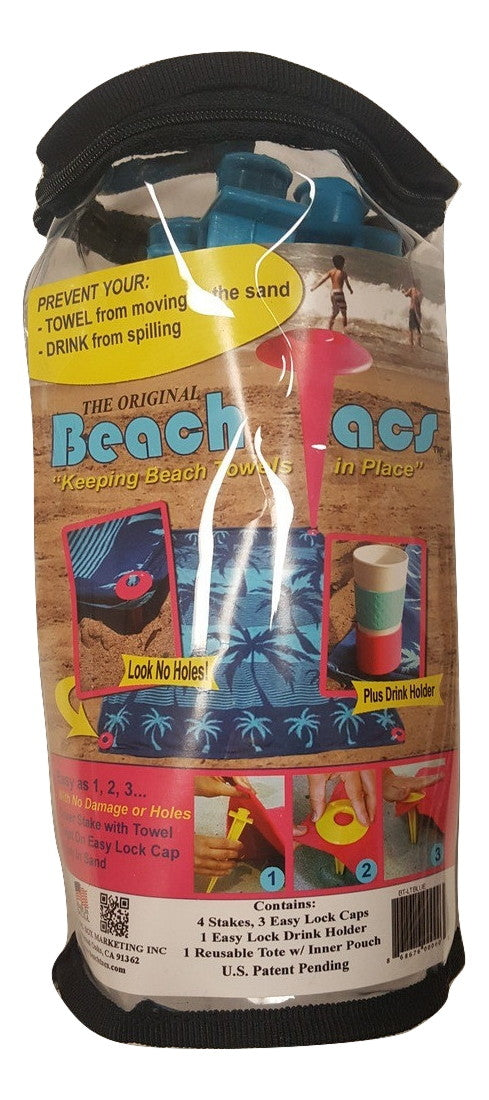 Beachtacs - 8pc Set Includes Carrying Tote with Inside Pouch Beach Tacs