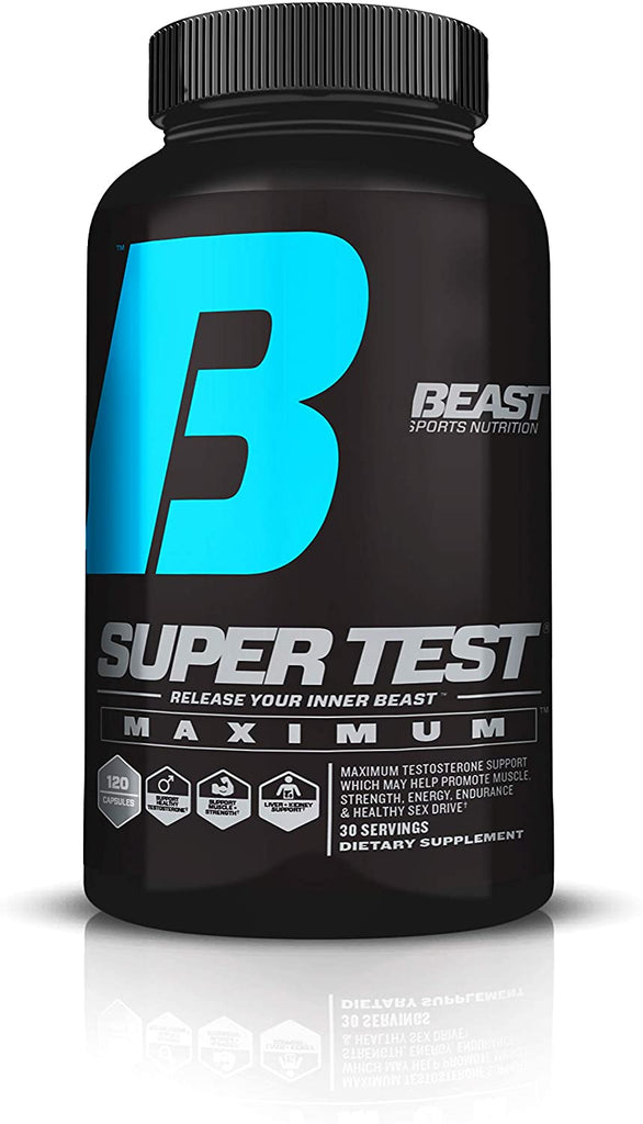 Beast Sports Nutrition - Super Test Maximum Caps - 5 Powerful Test Boosters - Build Muscle and Lose Fat - Increase Nitric Oxide & Boost Libido 120 capsules