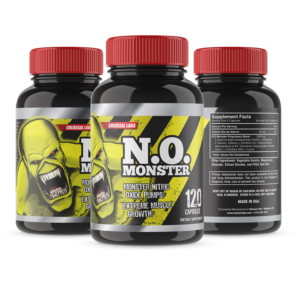 Colossal Labs Nitric Oxide Booster with L-Arginine, Extreme Pumps to Build Strength and Muscle, Pre-Workout, 120 Capsules per Bottle