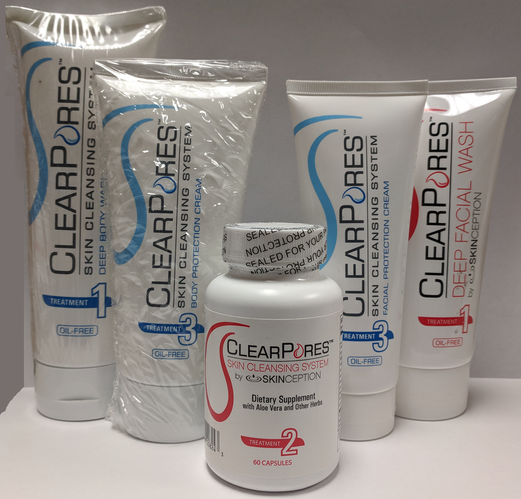 ClearPores Complete System Face & Body Wash & Cream & Dietary Supplement